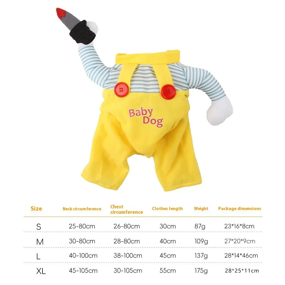 Yellow knife assassin costume for cats with B02405 sword design in polyester fabric