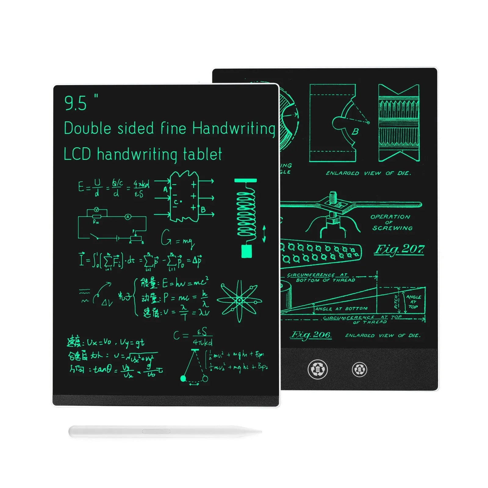 9.5 inch double sided LCD handwriting board with stylus pen in black