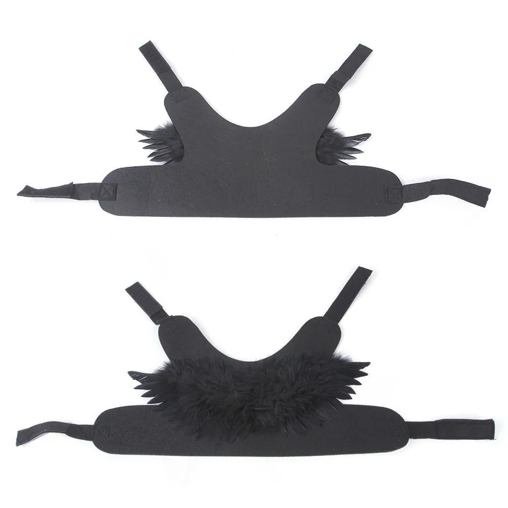 Halloween angel wings dog costume in felt cloth, chest-back design, available in black or white, sizes S M L