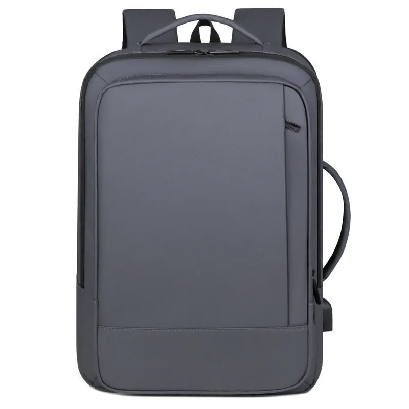 Men's large capacity waterproof Oxford cloth backpack in black with curved shoulder strap