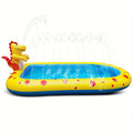 Blue inflatable dinosaur water spray pool with spray toys measuring 170cm long for outdoor play