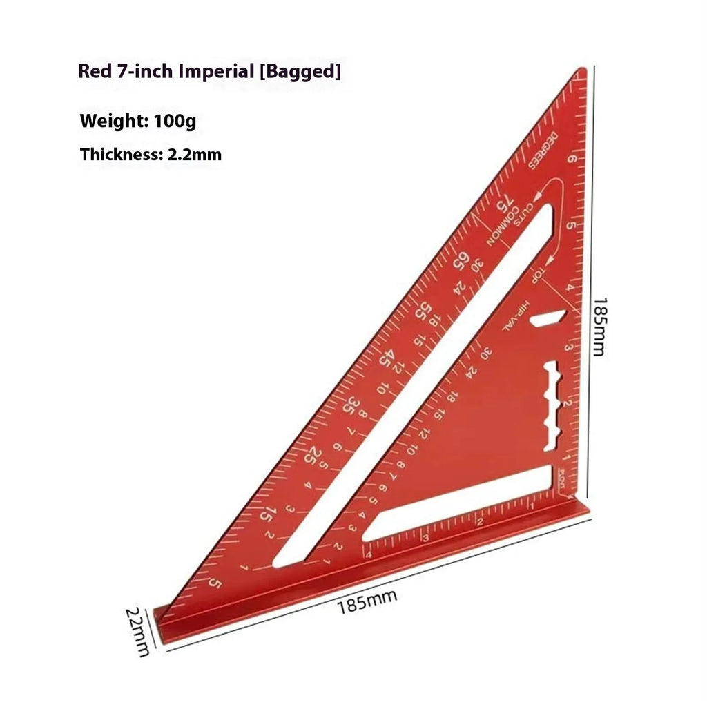 Two thin red 7-inch metal combination angle rulers with metric scales inside a transparent plastic storage bag.