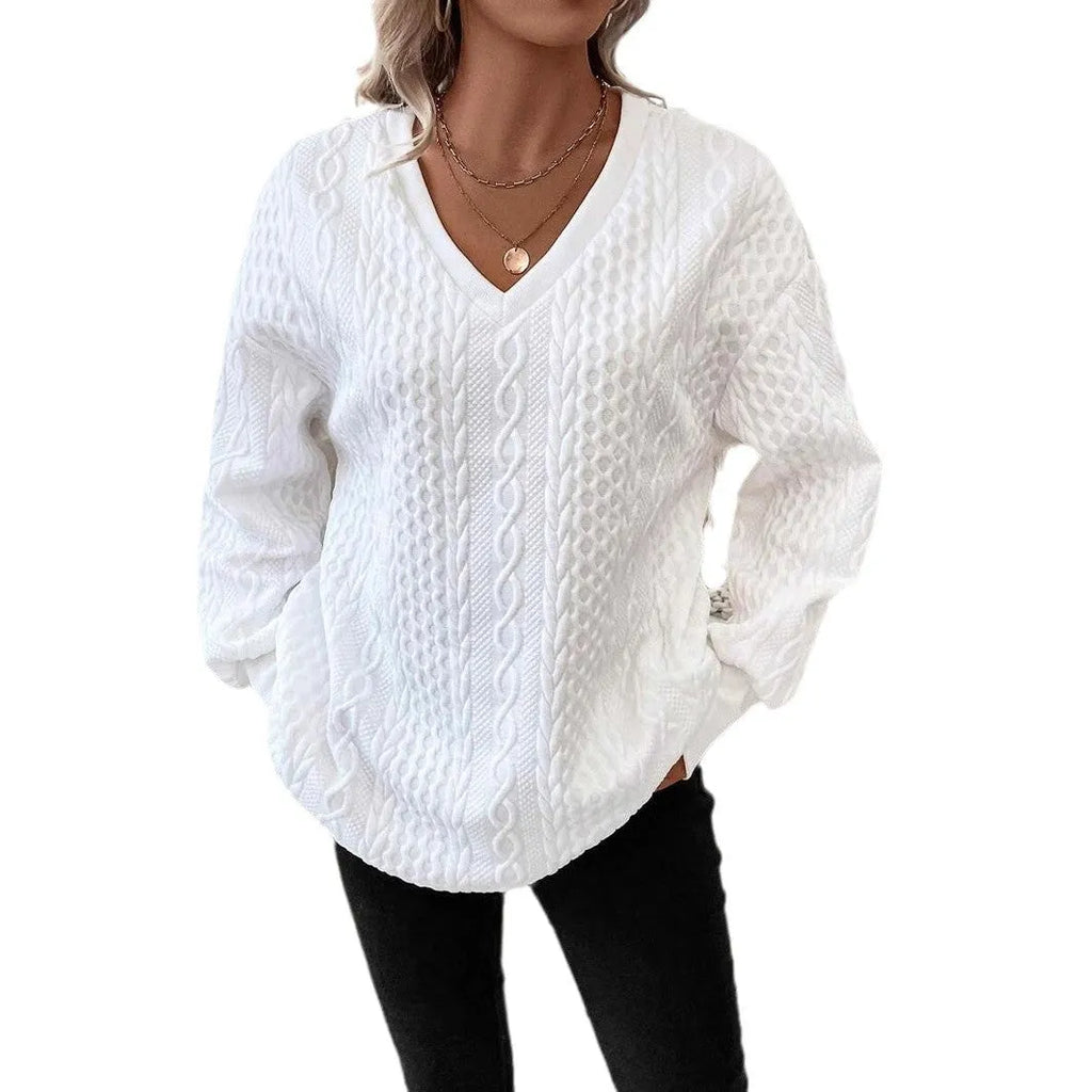 Milky white loose fit long sleeve t-shirt with a 3D pattern, showcasing Japanese Korean casual style.