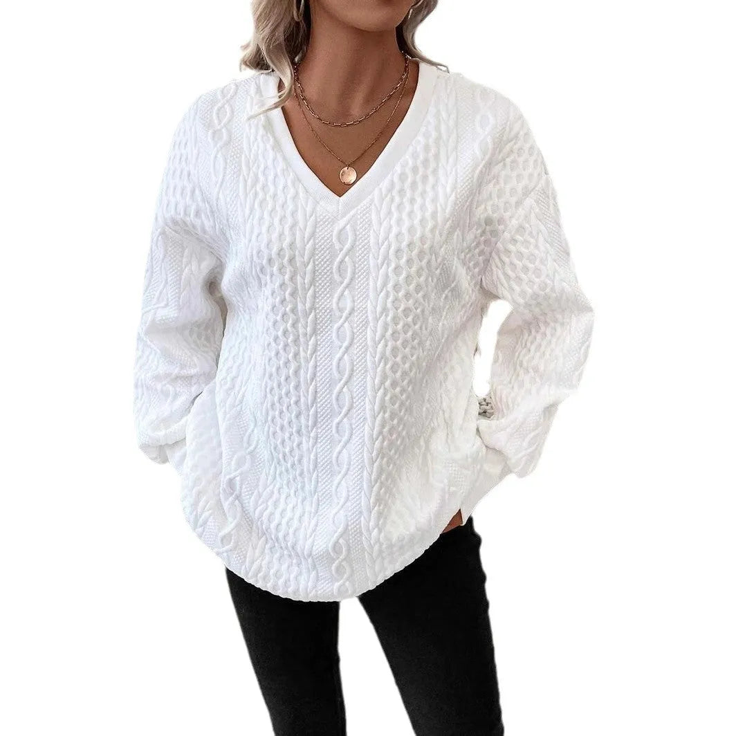 Milky white loose fit long sleeve t-shirt with a 3D pattern, showcasing Japanese Korean casual style.