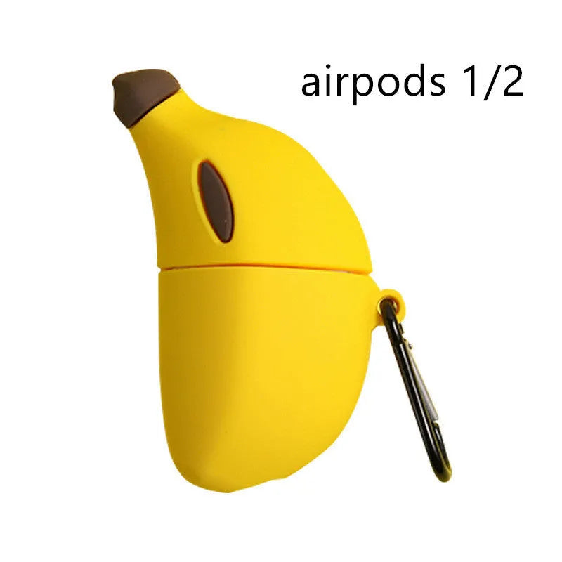 Yellow banana shaped silicone protective case compatible with Apple AirPods Pro wireless headset