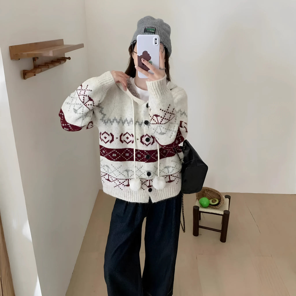 Plus size women's geometric brocade sweater coat in loose free size fit.