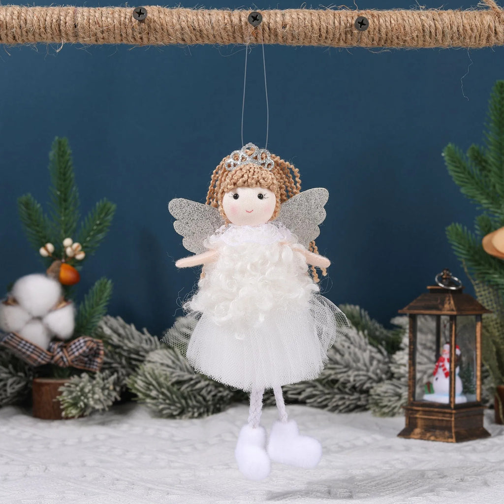 Christmas cartoon angel fabric pendant for girls' high ponytail hair in white, pink, or khaki style