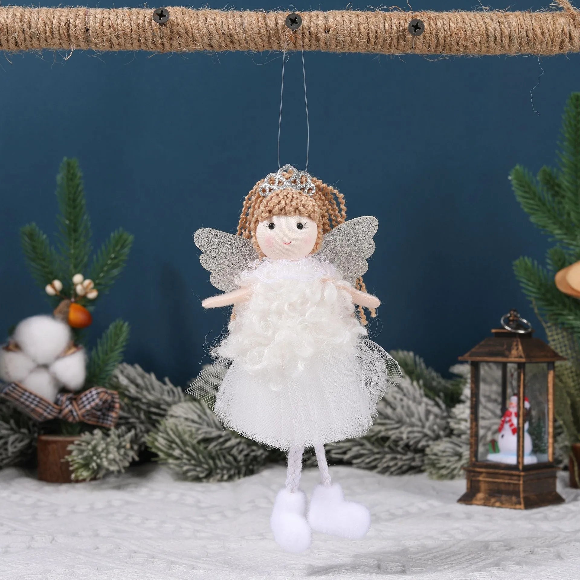 Christmas cartoon angel fabric pendant for girls' high ponytail hair in white, pink, or khaki style