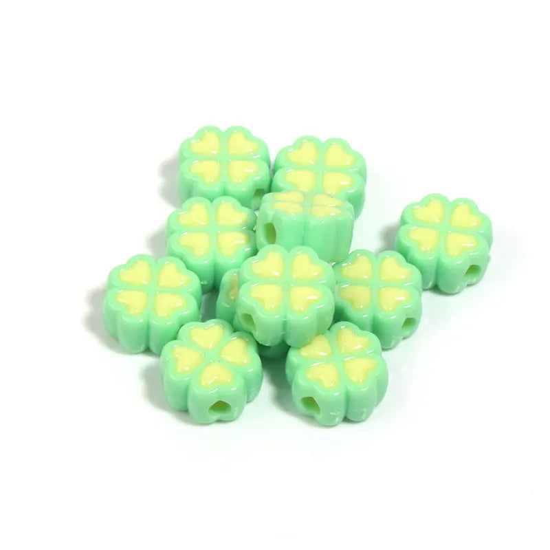 15mm frosted acrylic love clover beads in mixed colours: rose red, pink, yellow, green, blue, purple.