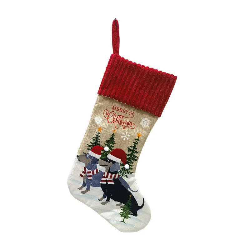 Cloth Christmas stocking gift bag measuring 46 by 28 centimetres