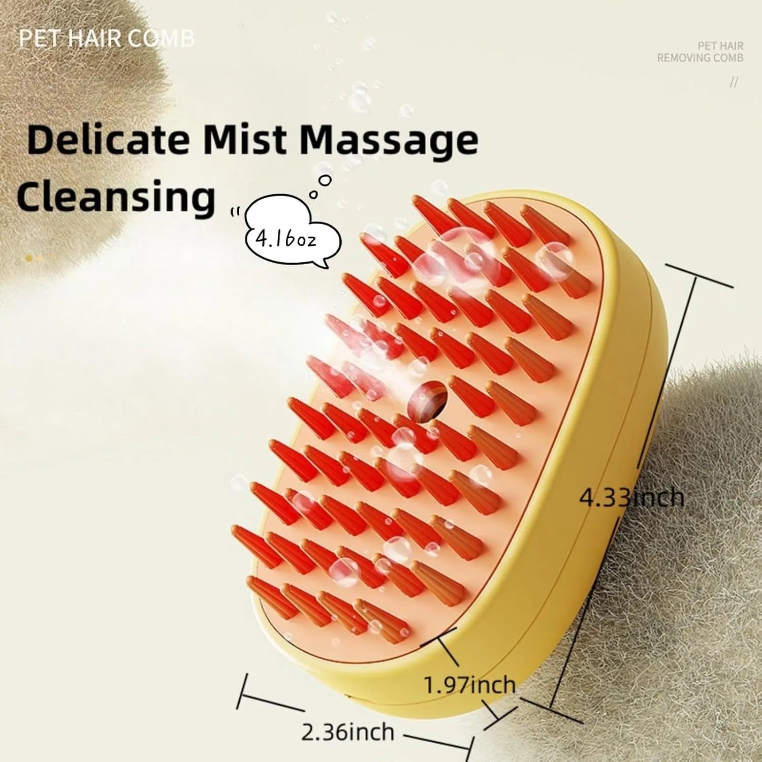 White and yellow rechargeable steam pet brush for dogs and cats with water tank