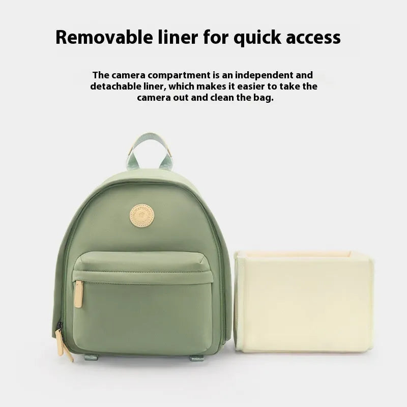 Polyester shoulder camera bag with detachable iPad compartment in black colour with curve belt strap