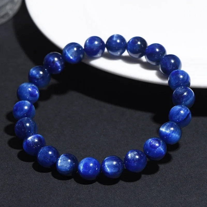 Blue crystal bracelet with geometric beads and ruyi elements in polished grade 7A crystal