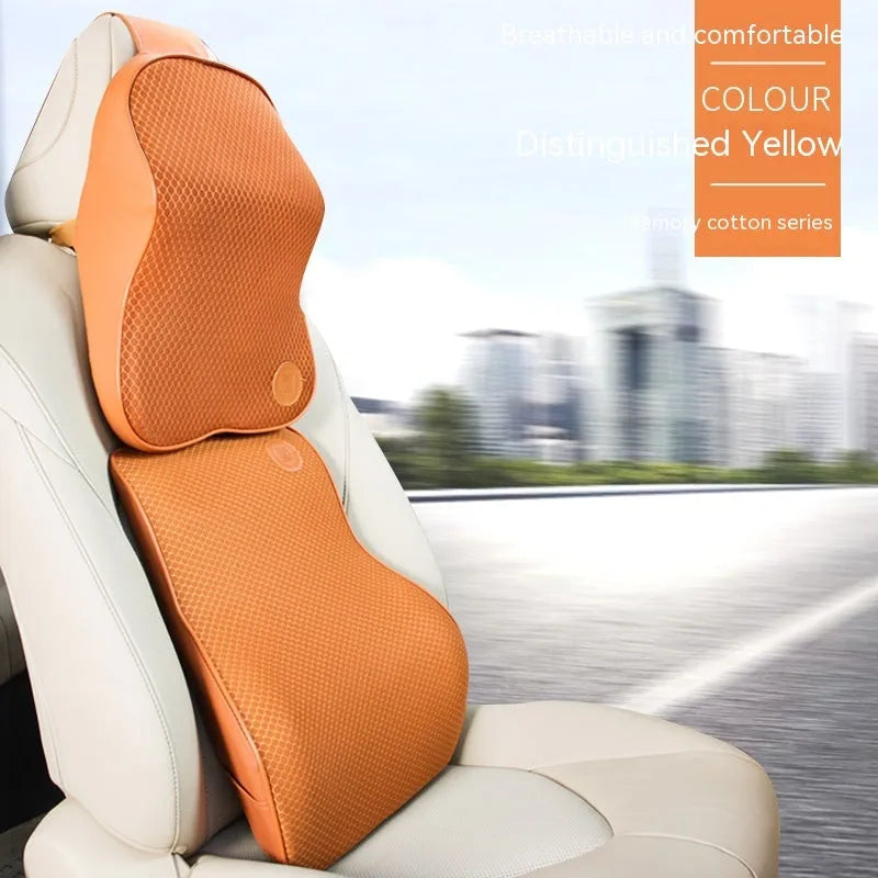 Memory foam car headrest pillow and lumbar support pillow set in a choice of seven colours