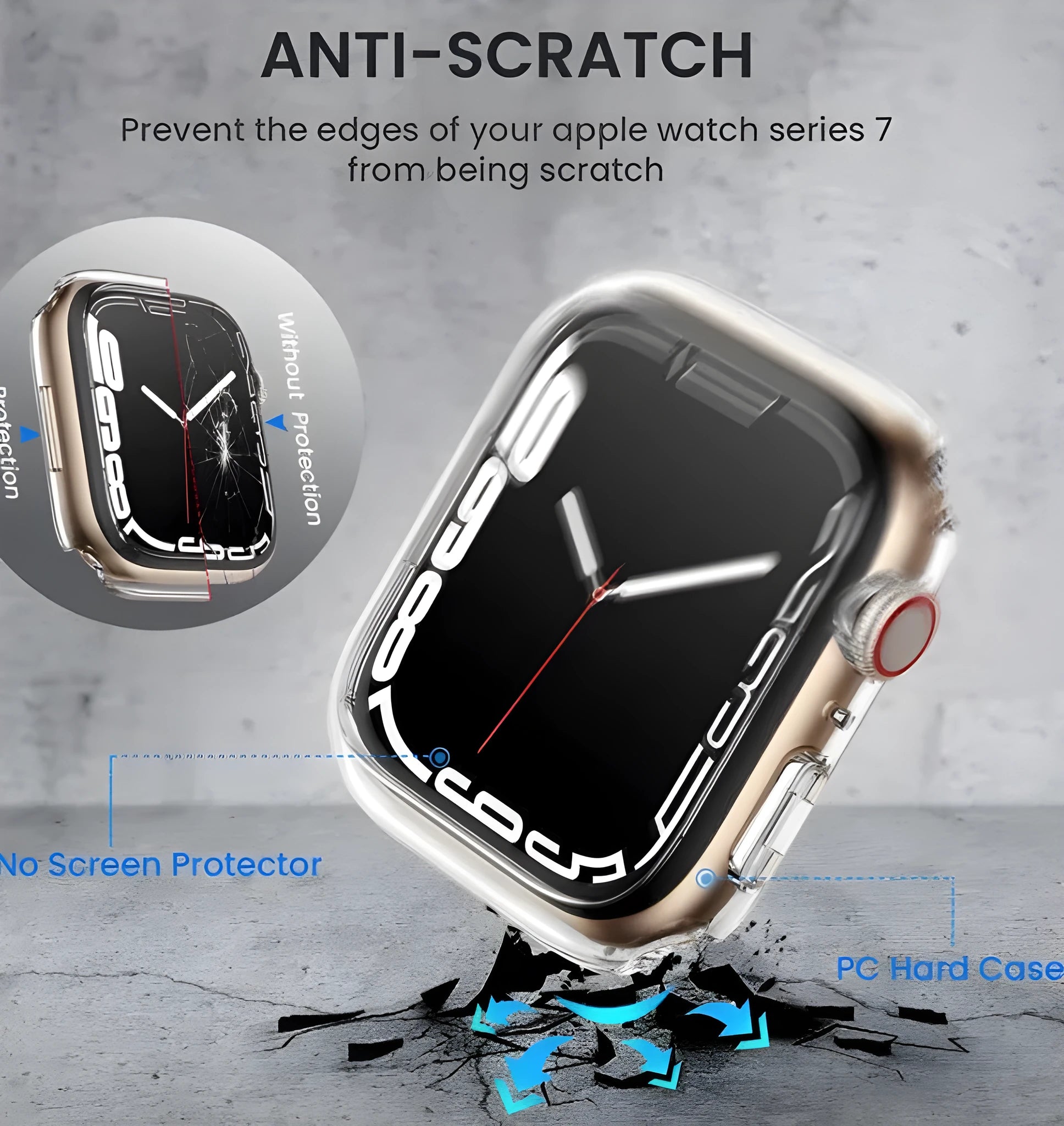 PC tempered film watch case protector in transparent colour showing watch compatibility