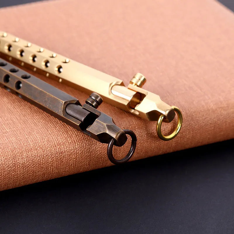 Brass hexagonal rollerball pen with 0.5mm tip and six-angle barrel design