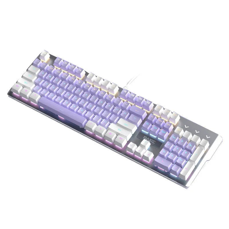 Purple mechanical keyboard and mouse gaming set with backlight and matching headphones