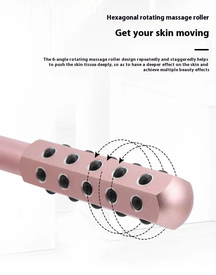 Germanium particles roller beauty massage instrument in purple colour on a white background.
