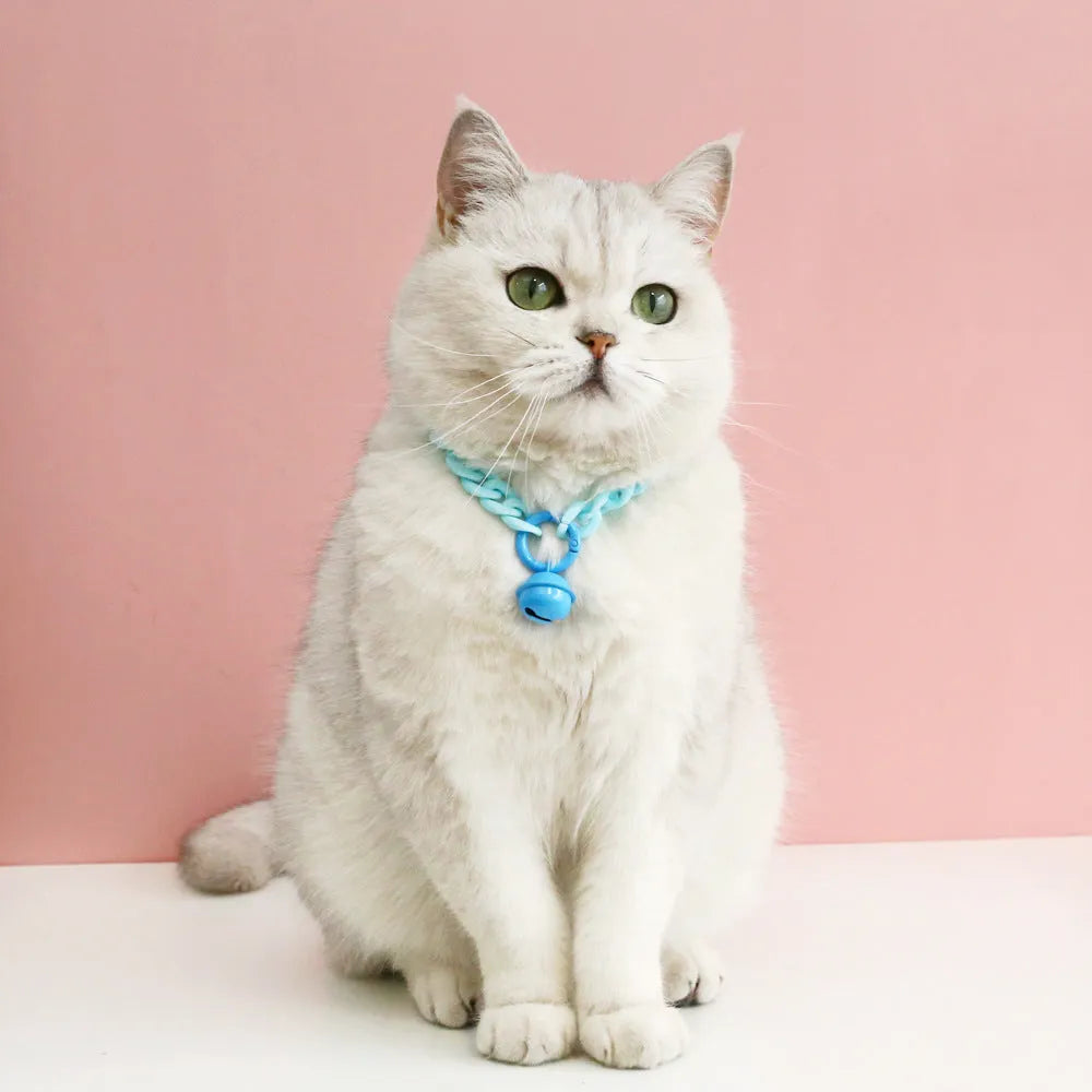 Adjustable plastic pet collar necklace in macaron candy colours with chain design