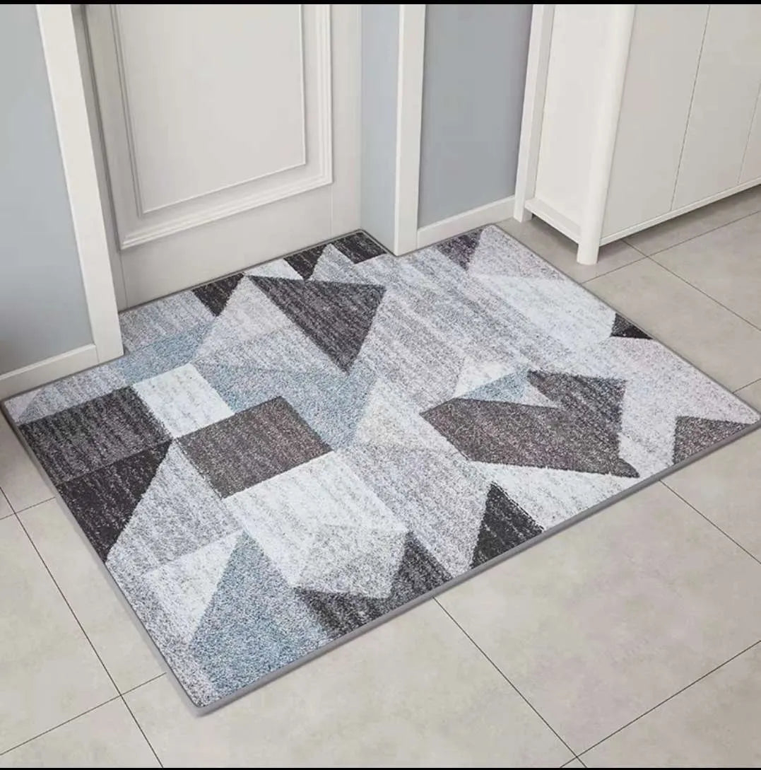 Modern minimalist human door mat with geometric jacquard pattern in Hairy Geometric colour, 400x600mm size, non-slip bottom