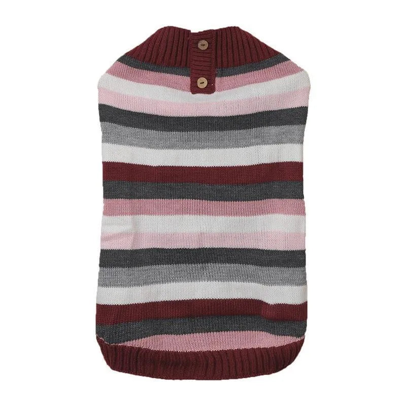 Grey acrylic dog sweater with horizontal zipper and button pocket for small to medium-sized dogs