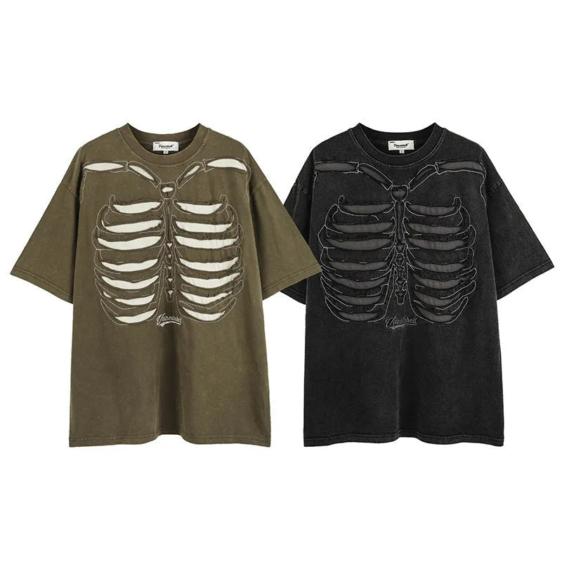 Black loose fit cotton t-shirt featuring a large skull and letter graphic print on the front.
