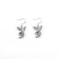 Rabbit-shaped stud earrings covered in crystals with butterfly clutch fastenings in silver, pink and gold colours