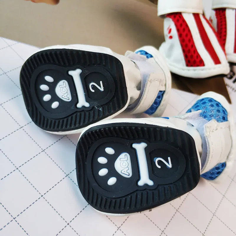 Blue VIP zipper closure dog shoes with non-slip soles for small pets like Teddy dogs.
