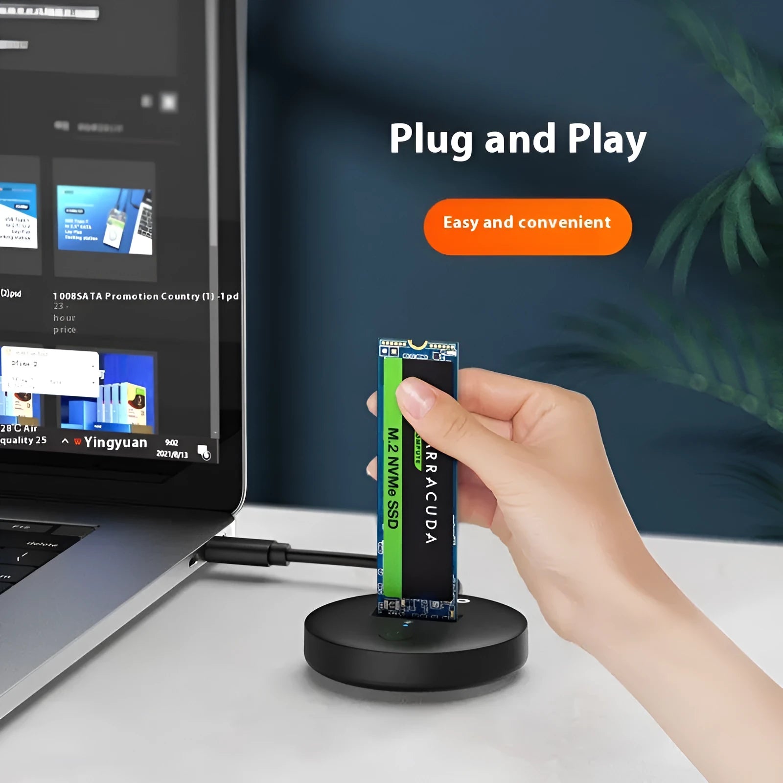 Black external hard disk enclosure with Type-C port for NVME solid-state drives