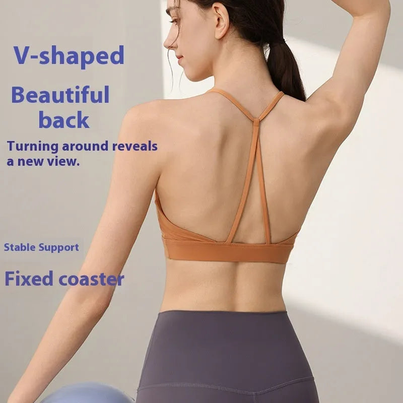 Women's sports vest in nylon with fixed double-shoulder straps for running and workouts.