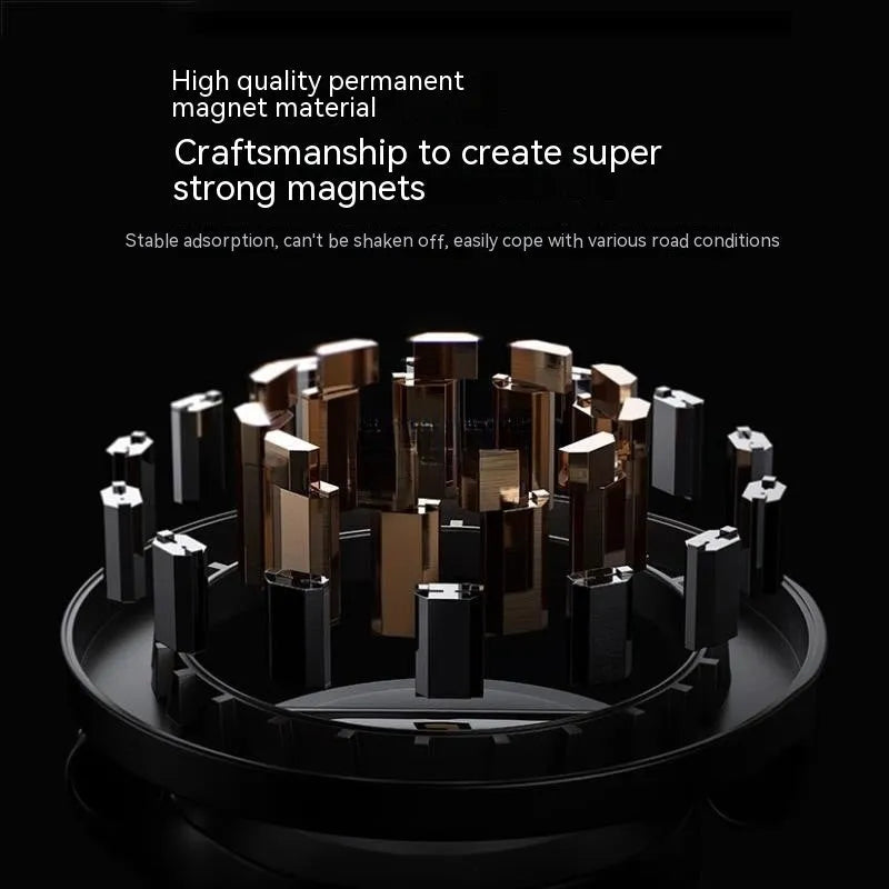All-metal magnetic car phone mount with foldable design in Qian Colour on car dashboard