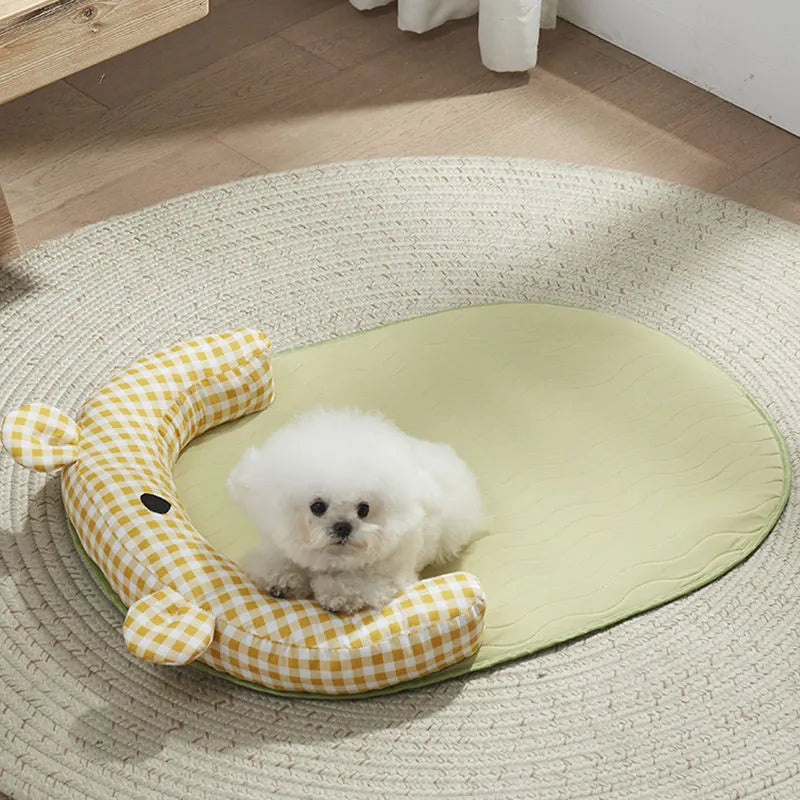 Green four seasons universal dog mat and cat bed, shown in large size as a cooling ice pad for summer.
