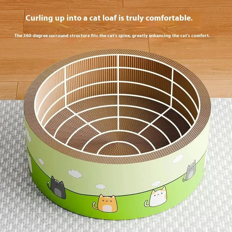 Large round deepening pit cat scratch board made of corrugated cardboard in 45cm and 50cm sizes.