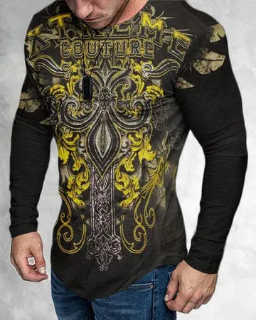 Men's 3D print graphic crew neck t-shirt in polyester slim fit, size range S to 6XL