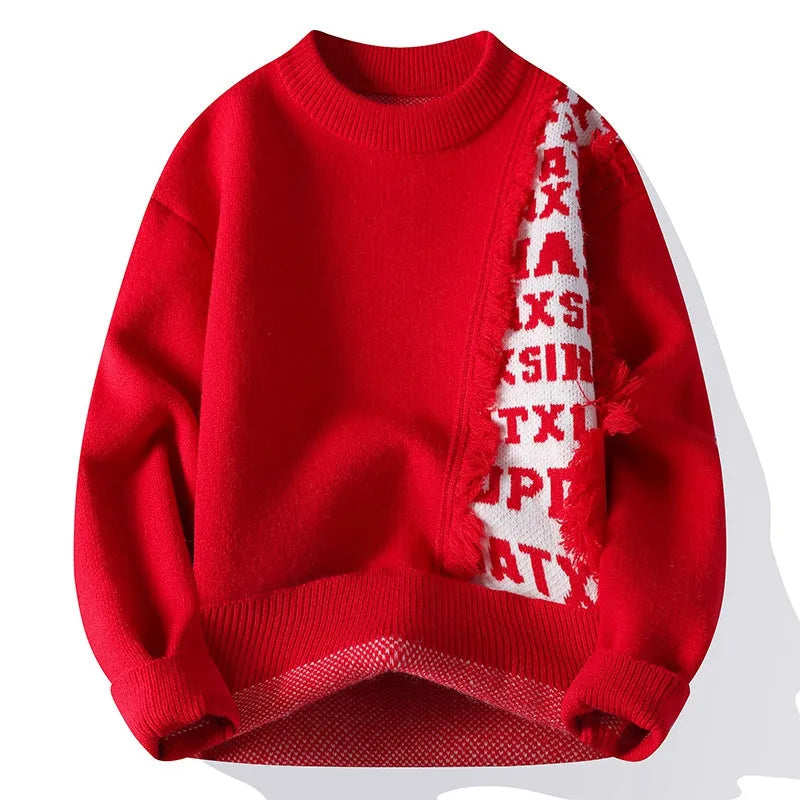Men's loose fit knitted pullover sweater with ribbed hemline in four colour options