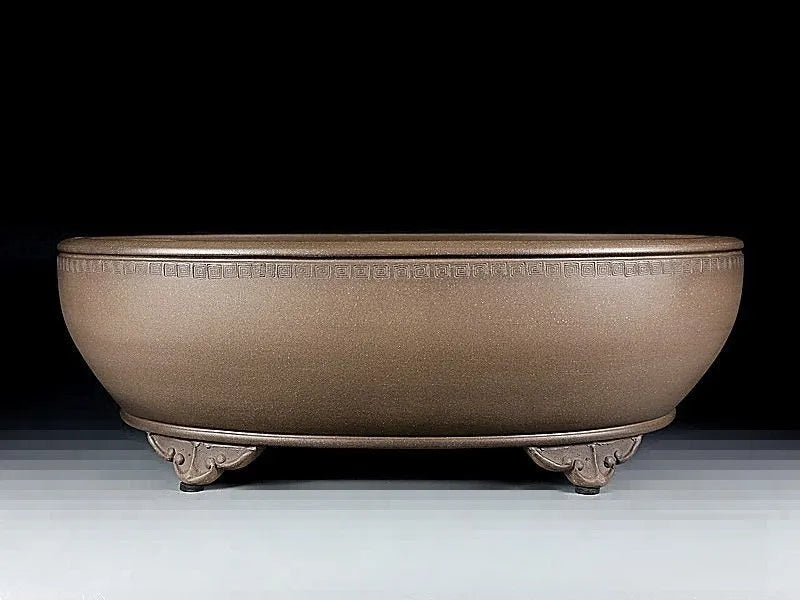 Handmade oval purple sand flowerpot in black mud green colour with 50cm length