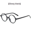 Artistic retro round flat mirror sunglasses in bright black, sand black, tofu pudding, and transparent grey frames.