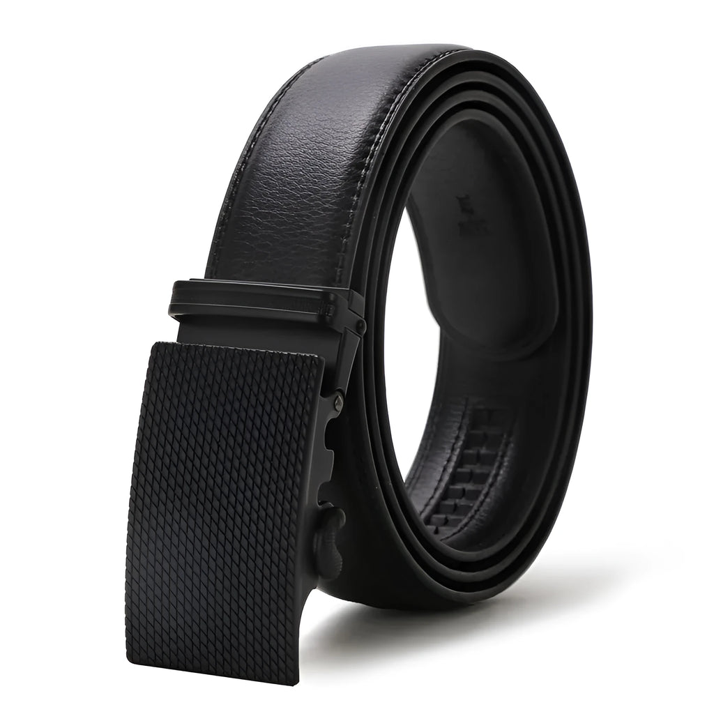 Men's automatic buckle belt in black, 125cm artificial leather with rectangular alloy buckle