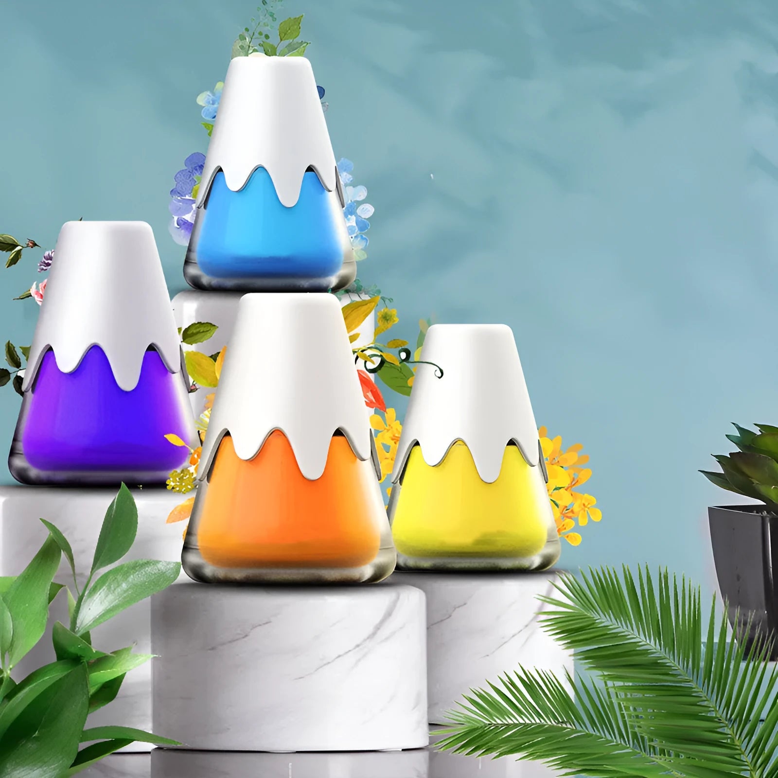 Glass snow mountain cup car aromatherapy diffuser in purple, lime, laurel or blue colour options