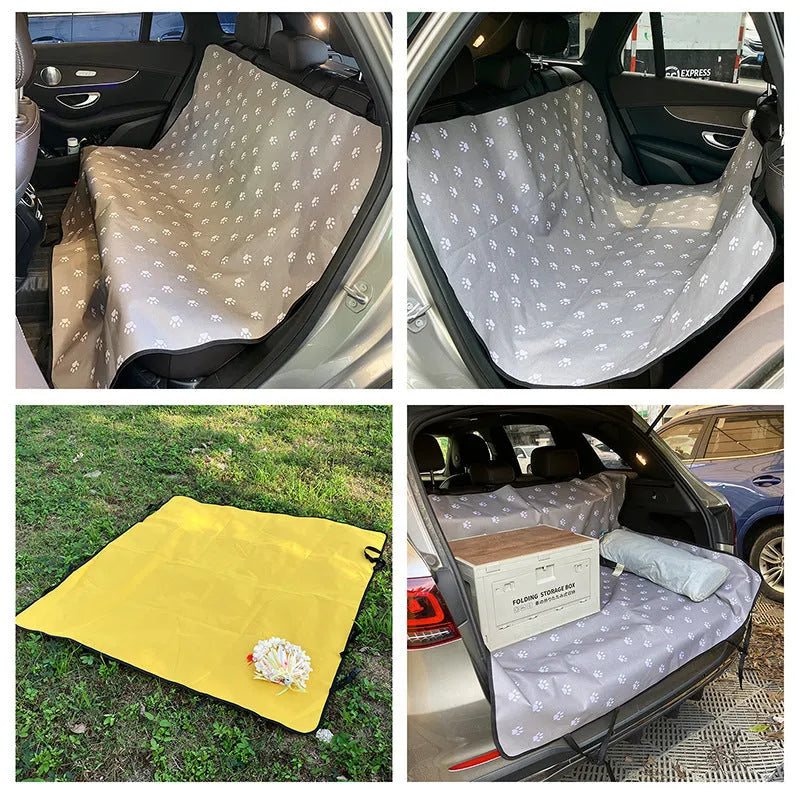 Car rear seat protector mat for dogs in cloth material with water resistant properties