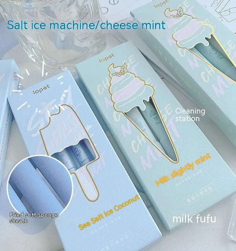 Four double-headed calligraphy practice pens with 0.5mm tips and fluorescent markers in cheese mint and sea salt ice cup colours.