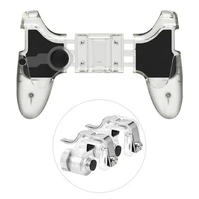 A black or brown black plug-in mobile phone gaming handle controller with no vibration.