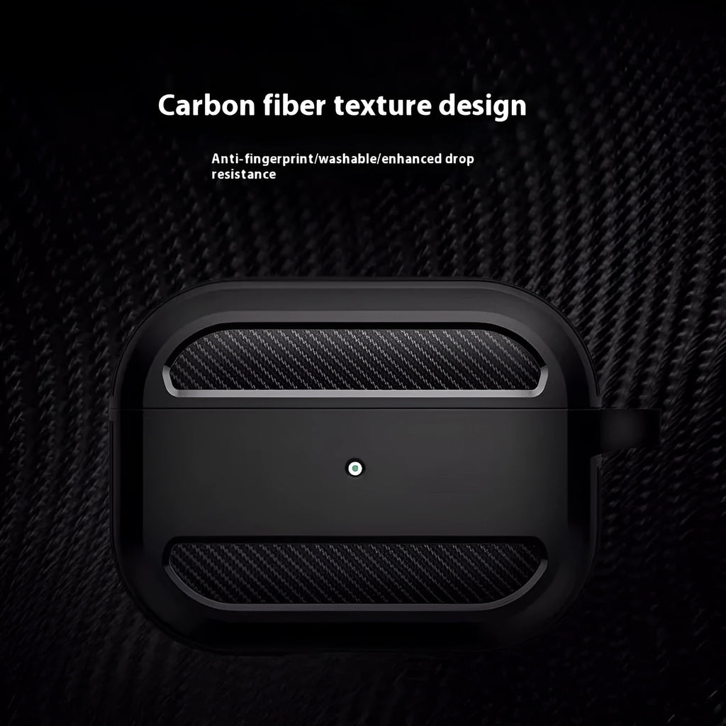 Carbon fibre pattern TPU clamshell case for AirPods in black
