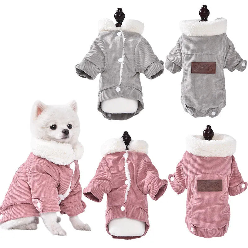 Lambswool grey dog vest with wool lining shown on pet model in size M