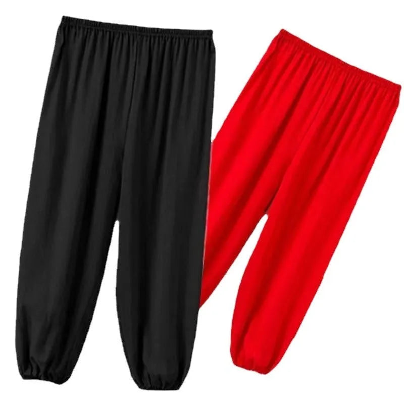 Children's high elasticity practice trousers for Sanda martial arts in black, red, or white