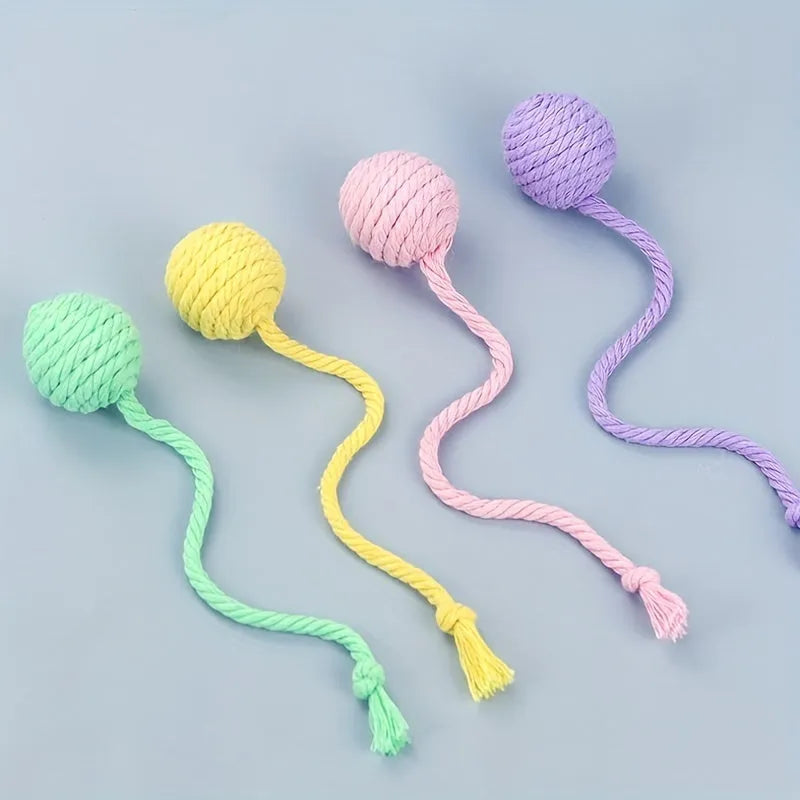 Green cat toy ball with rope and bell for kittens in 6cm and 3cm sizes