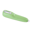 Dark green kitchen peeler with storage tube and stainless steel blade for peeling vegetables and fruit