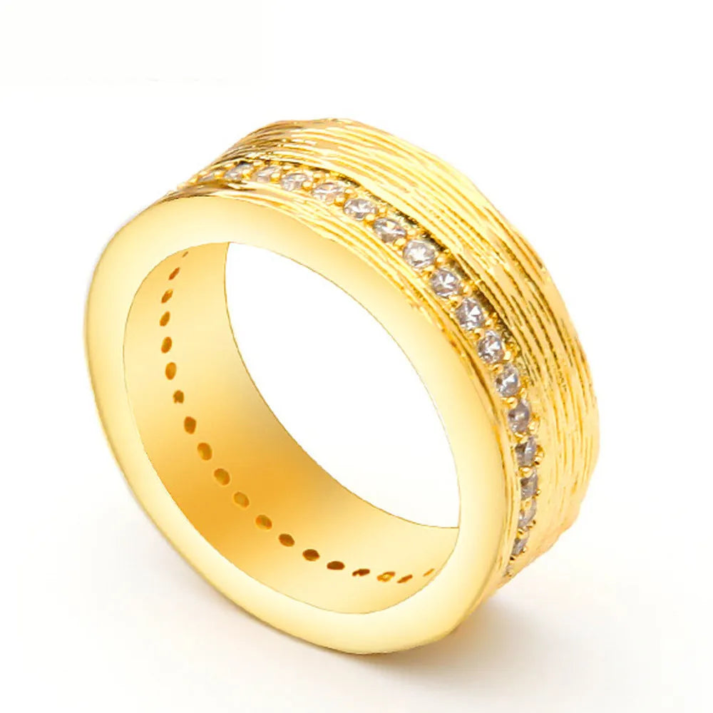 Women's copper zircon ring with gold electroplating geometric design