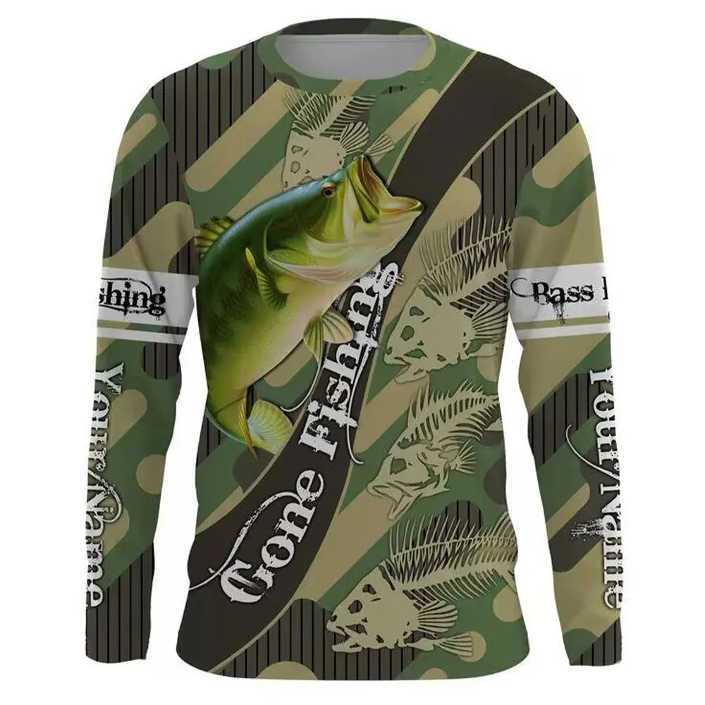 Men's grey long-sleeved pullover with a colourful fish graphic print on the chest.