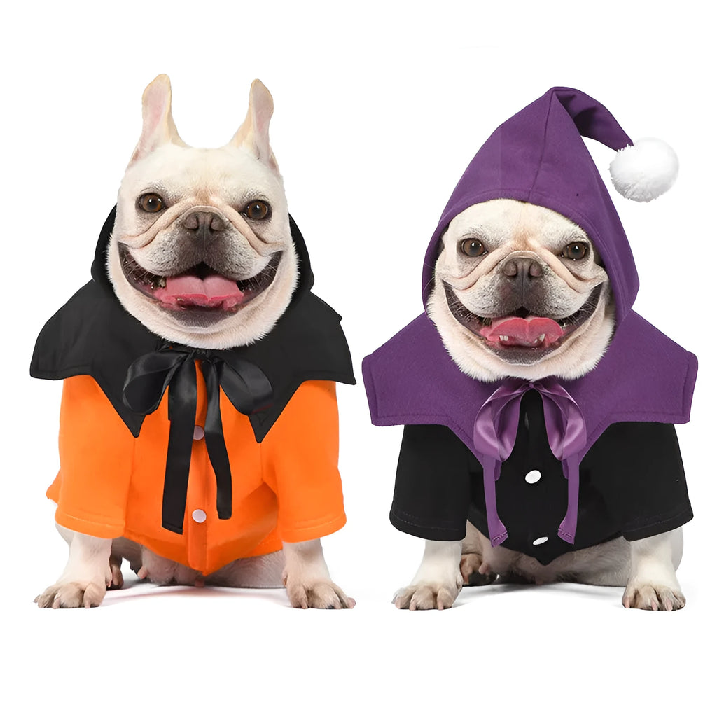 Black and orange Halloween pumpkin print two-piece dog sweater and shawl costume